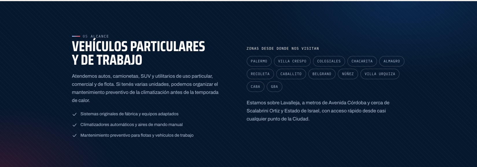 Banda oscura de alcance en el sitio de acfrio: tipos de vehículo atendidos y chips con las zonas de CABA desde donde llegan los clientes