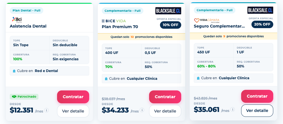 Cards del comparador rediseñadas — grilla consistente y jerarquía clara