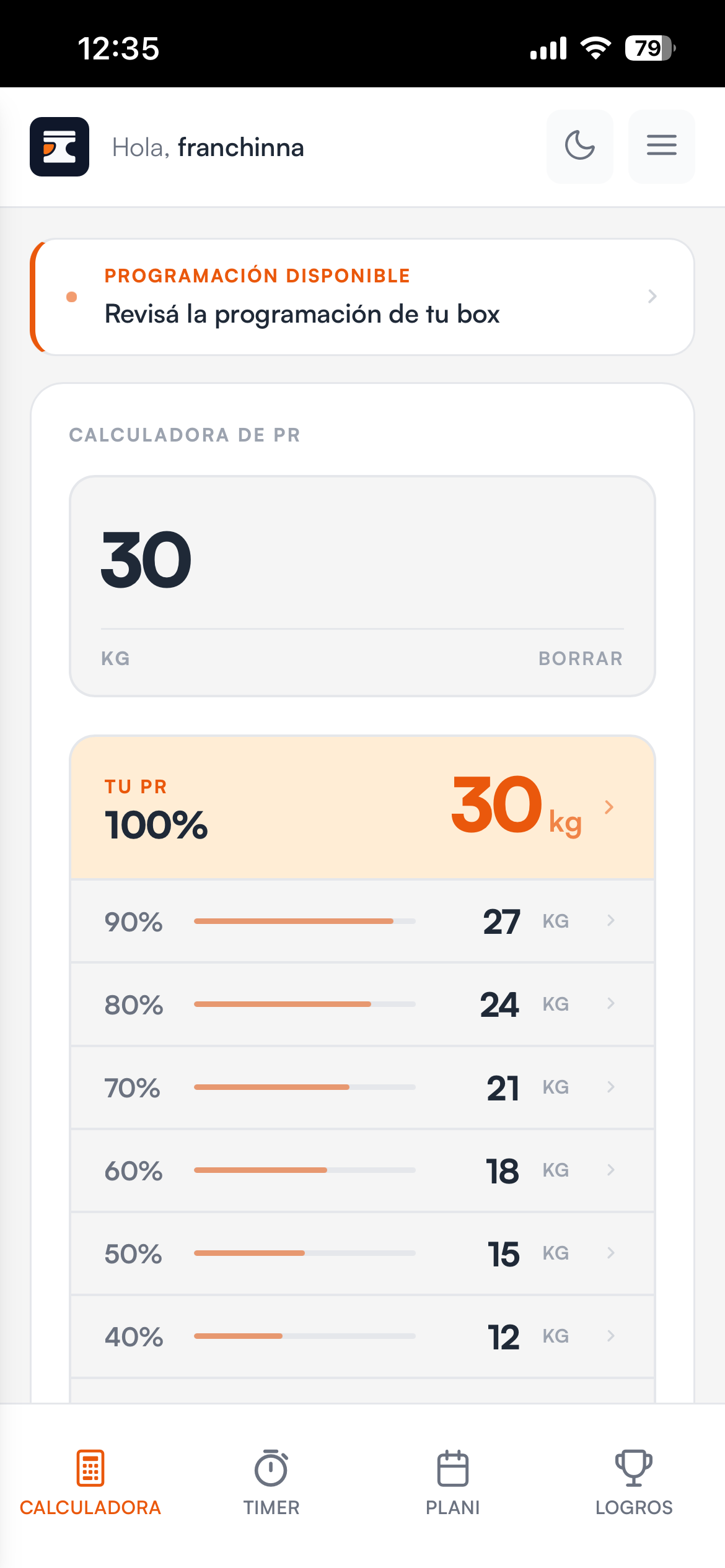 Yunke — Calculadora de PR en modo claro
