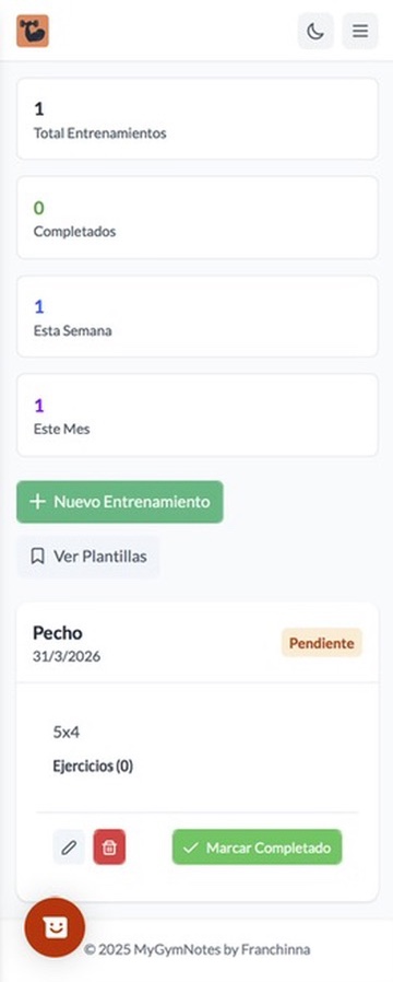 MyGymNotes — Detalle de interfaz 2